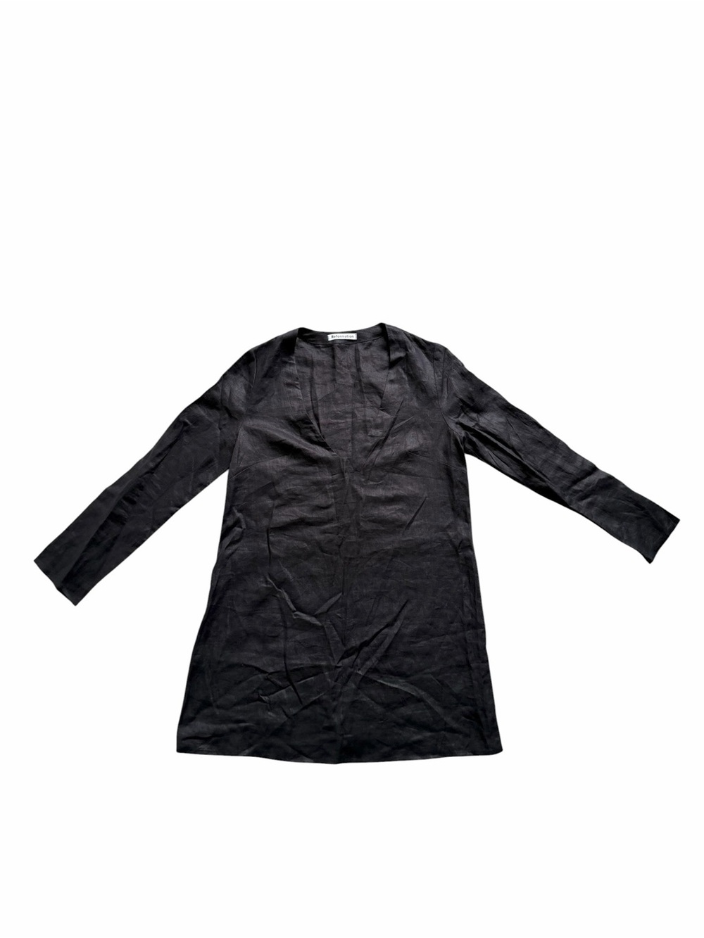 Reformation Ostuni Linen Mini Dress Womens Small Black V Neck Quiet Luxury NWOT - Picture 3 of 7